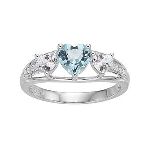 Sterling Silver Simulated Aquamarine & Lab-Created White Sapphire Heart Ring
